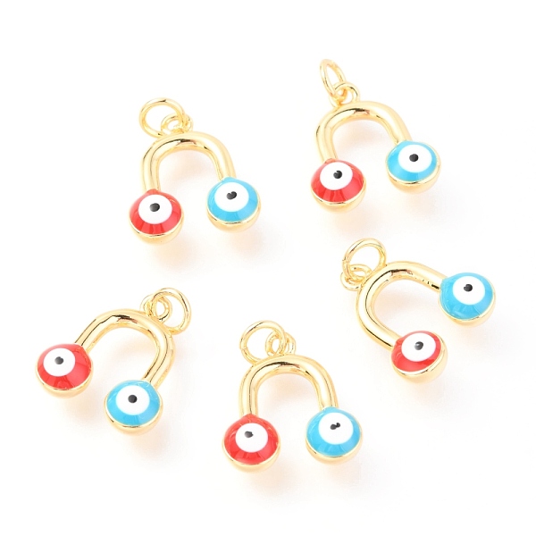 

PandaHall Brass Enamel Pendants, Long-Lasting Plated, Real 18K Gold Plated, with Jump Rings, Round with Evil Eye, Light Blue, 16x14x5mm...