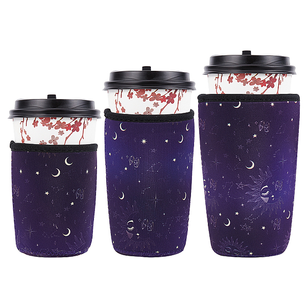PandaHall CREATCABIN 3 Sizes Reusable Neoprene Insulator Sleeve Iced Coffee Sleeve Moon Star Drink Sleeves Holder Iced Hot Drinks Tea for...
