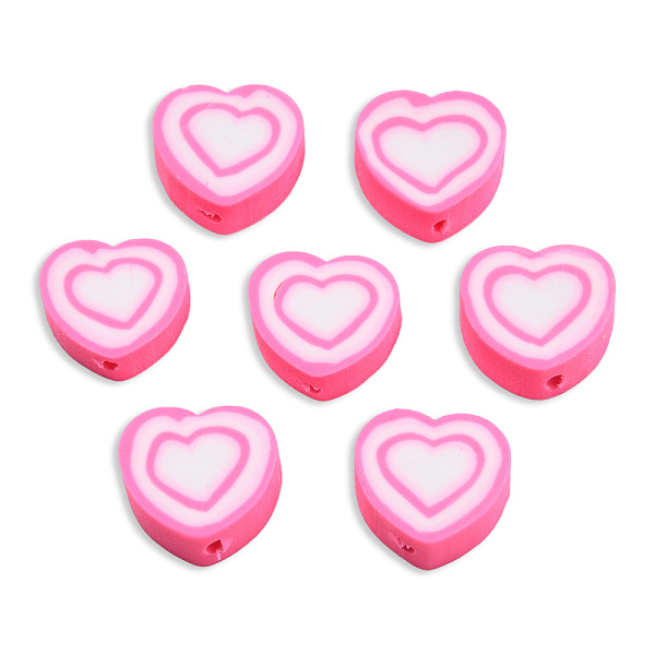 

PandaHall Handmade Polymer Clay Beads, Heart, Hot Pink, 8~10x9~10.5x4~5mm, Hole: 1.2mm Polymer Clay Heart