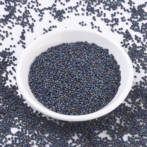 

PandaHall MIYUKI Round Rocailles Beads, Japanese Seed Beads, 11/0, (RR401FR) Matte Black AB, 2x1.3mm, Hole: 0.8mm, about 50000pcs/pound...