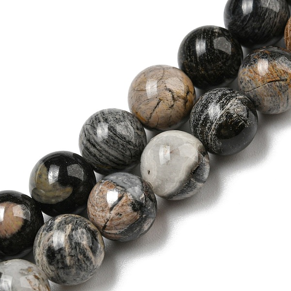 Perles De Jaspe Argent Noir Naturel