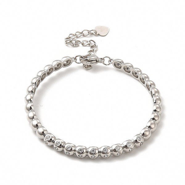 

PandaHall Clear Cubic Zirconia Beaded Cuff Bangle with Clasps, Rack Plating Brass Jewelry for Women, Cadmium Free & Lead Free, Platinum...