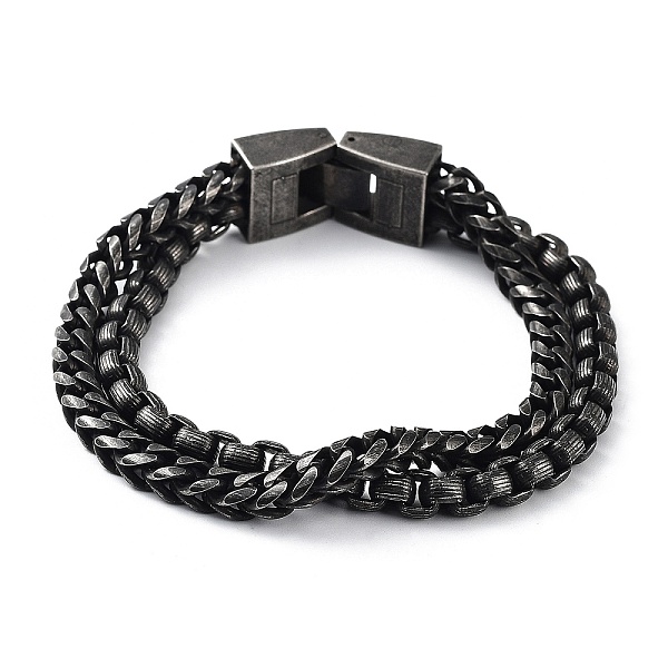 

PandaHall 304 Stainless Steel Double Layer Link Bracelets for Men, Gunmetal, 7-3/4 inch(19.6cm)x1cm 304 Stainless Steel