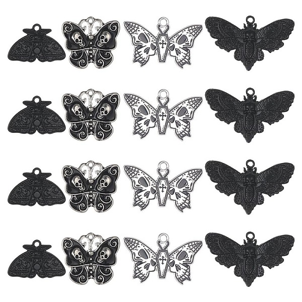 

PandaHall SUNNYCLUE 24Pcs 4 Style Alloy Enamel Pendants, Antique Silver, Butterfly & Moth, Mixed Color, 16~26x23~41x1~4mm, Hole: 1.2~2mm..., Black