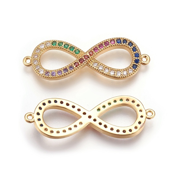 

PandaHall Brass Micro Pave Cubic Zirconia Links, Infinity, Colorful, Golden, 29x10x2.5mm, Hole: 1.5mm Brass+Cubic Zirconia Infinity