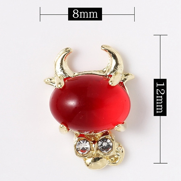

PandaHall Glass Cabochons, Nail Art Decoration Accessories, with Light Gold Plated Alloy Findings and Crystal Rhinestones, Cow, Dark Red...