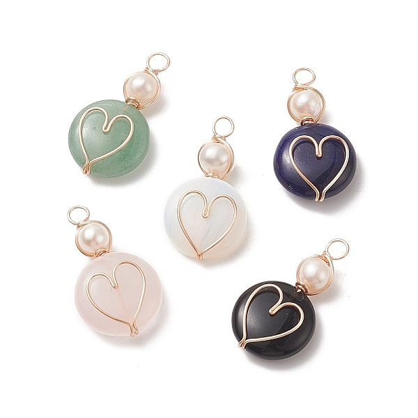 

PandaHall 5Pcs 5 Styles Natural & Synthetic Mixed Stone Pendants, Flat Round with Heart Charms, with Natural Cultured Freshwater Pearl Beads...