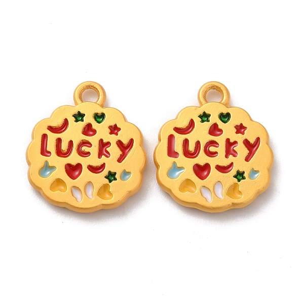 

PandaHall Alloy Enamel Pendants, Golden, Sponge with Word Lucky, Colorful, 15.8x14x2mm, Hole: 1.5mm Alloy+Enamel Word