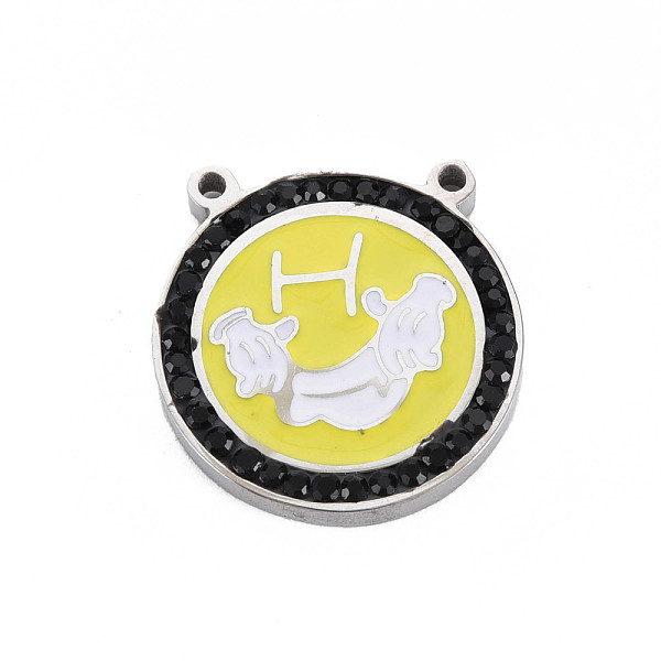 

PandaHall 304 Stainless Steel Pendants, with Rhinestone and Enamel, Flat Round with Hand, Jet, 20x19.5x3mm, Hole: 1.4mm Stainless..., Yellow
