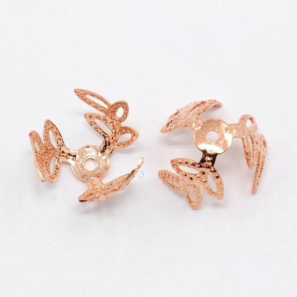 

PandaHall 3-Petal Brass Flower Bead Caps, Fancy Bead Caps, Rose Gold, 6.5x10mm, Hole: 1mm Brass