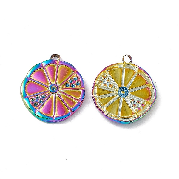 

PandaHall Ion Plating(IP) 304 Stainless Steel Pendant Rhinestone Settings, Flat Round with Orange Pattern, Rainbow Color, Fit for 1.5mm and...