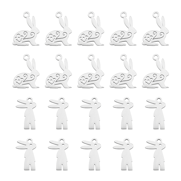 

PandaHall Unicraftale 20Pcs 2 Style 201 Stainless Steel Bunny Pendants, Laser Cut, Rabbit, Stainless Steel Color, 16x12x1mm, Hole: 1.5mm...