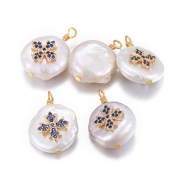 

PandaHall Natural Cultured Freshwater Pearl Pendants, with Brass Micro Pave Cubic Zirconia Findings, Nuggets with Cross, Golden, Mixed Color..., Multicolor