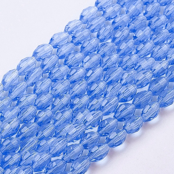 

PandaHall Glass Beads Strands, Faceted, Oval, Sky Blue, about 6mm long, 4mm thick, hole: 1mm, about 72pcs/strand Glass Oval Blue