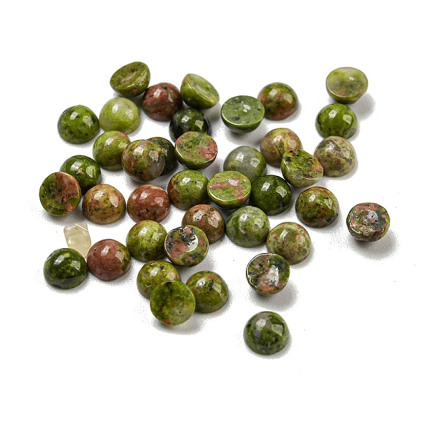 

PandaHall Natural Unakite Cabochons, Half Round, 4x2~2.5mm Unakite Half Round