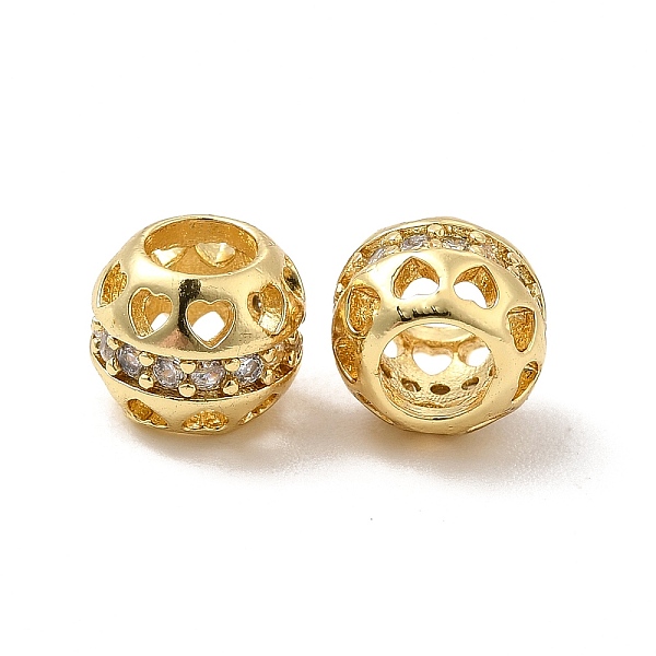 

PandaHall Hollow Brass Micro Pave Clear Cubic Zirconia European Style Beads, Large Hole Beads, Round, Real 18K Gold Plated, 7.5x6.5mm, Hole...