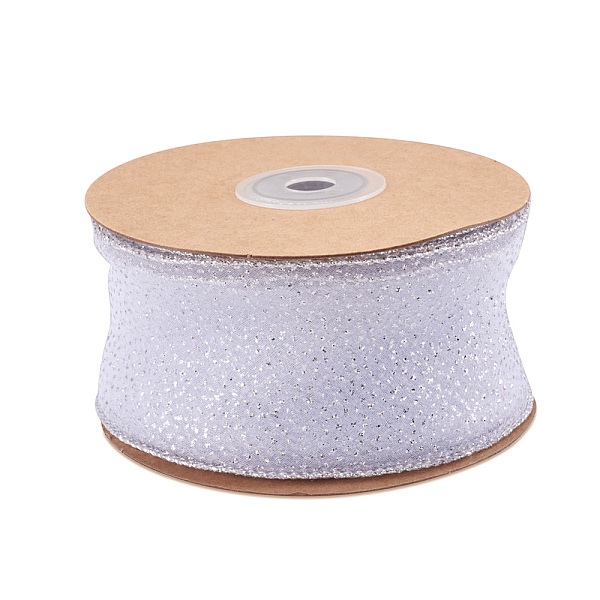 

PandaHall 10 Yards Sparkle Polyester Glitter Ribbon, for Garment Accessories, Flat, White, 2 inch(50mm) Polyester None White