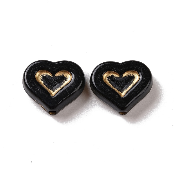 

PandaHall Opaque Acrylic Beads, Golden Metal Enlaced, Heart, Black, 12.5x14.5x5mm, Hole: 1.8mm, about 750pcs/500g Acrylic Heart Black