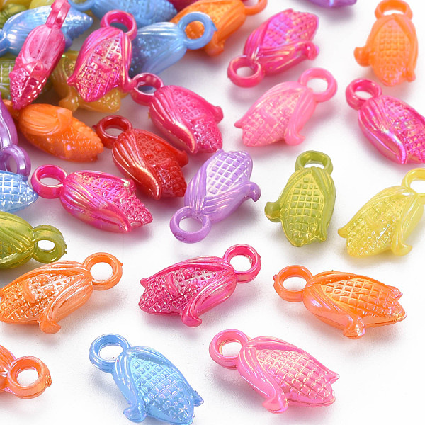 

PandaHall Autumn Theme Plastic Pendants, AB Color, Corn, Mixed Color, 20x10x6mm, Hole: 3mm, about 1000pcs/bag Plastic Food Multicolor