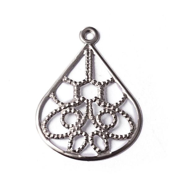 

PandaHall 201 Stainless Steel Filigree Pendants, Teardrop, Stainless Steel Color, 20x15x1mm, Hole: 1mm 201 Stainless Steel Teardrop