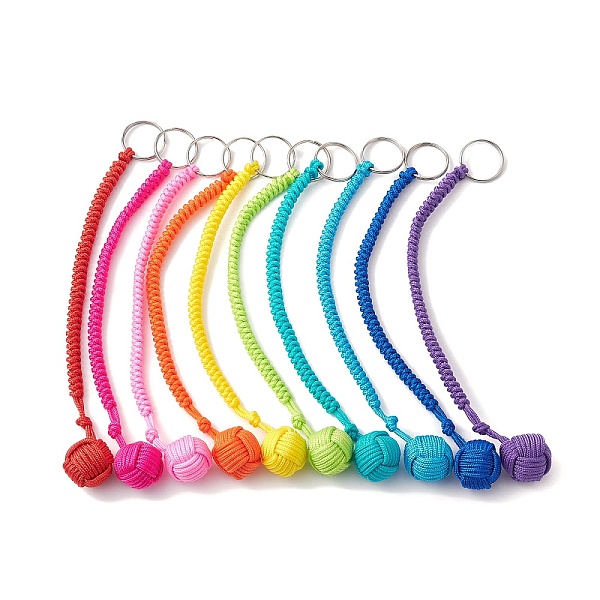 

PandaHall Outdoor Polyester & Spandex Cord Ropes Braided Wood Ball Keychains, with Iron Split Key Rings, Mixed Color, 23.3cm Iron Round..., Multicolor