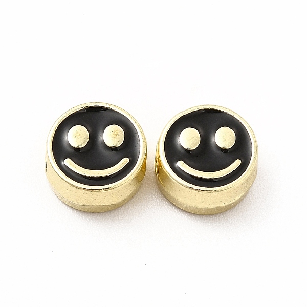

PandaHall Rack Plating Alloy Enamel Beads, Cadmium Free & Nickel Free & Lead Free, Flat Round with Smiling Face Pattern, Light Gold, Black...