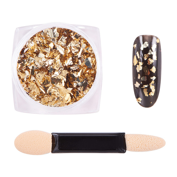 

PandaHall Nail Art Glitter Flakes, Foil Flake Nail Art Pigment Dust Chrome Powder, with One Brush, Goldenrod, 30x30x17mm, about 0.3g/box..., Gold