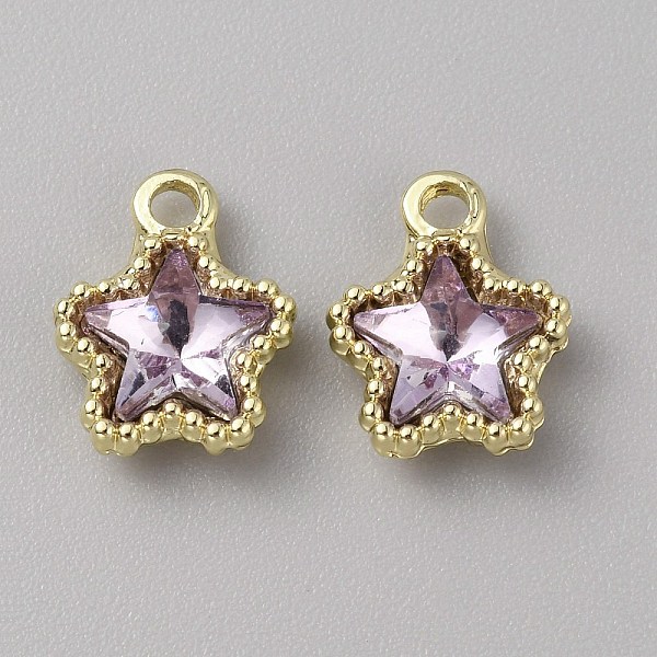 

PandaHall Glass Pendants, with Light Gold Alloy Finding, Star Charms, Medium Orchid, 13x10.5x4mm, Hole: 2mm Alloy+Glass Star