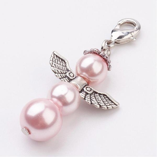 

PandaHall Alloy Pendants, with Brass Lobster Claw Clasps and Glass Pearl, Angel, Antique Silver, Pink, 47mm Alloy+Glass Angel & Fairy Pink