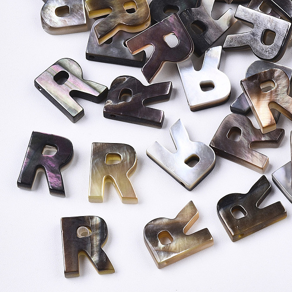 

PandaHall Natural Black Lip Shell Beads, Top Drilled Beads, Letter.R, R: 10x8x2.5mm, Hole: 0.6mm Black Lip Shell Letter R Black