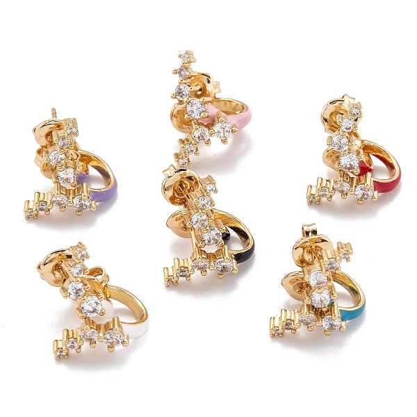 

PandaHall Brass Micro Pave Clear Cubic Zirconia Half Hoop Earrings, with Enamel and Ear Nuts, Golden, Mixed Color, 13x9x12mm, Pin: 0.8mm..., Multicolor