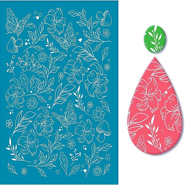 

PandaHall OLYCRAFT Flower Butterfly Pattern Non-Adhesive Silk Screen Printing Stencil Clay Stencil Reusable Mesh Stencils Transfer Washable..., Cyan