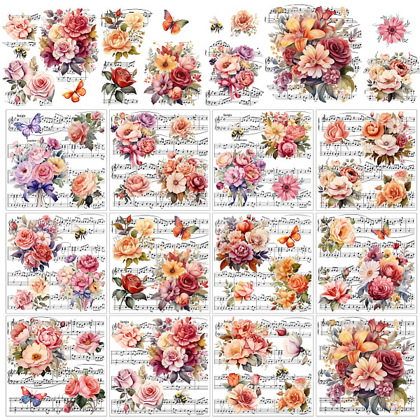 

PandaHall AHANDMAKER 12 Sheets Music Flower Rub on Transfer Vintage Flowers Rub on Transfer Stickers Spring Summer Rub on Decal Stickers for...