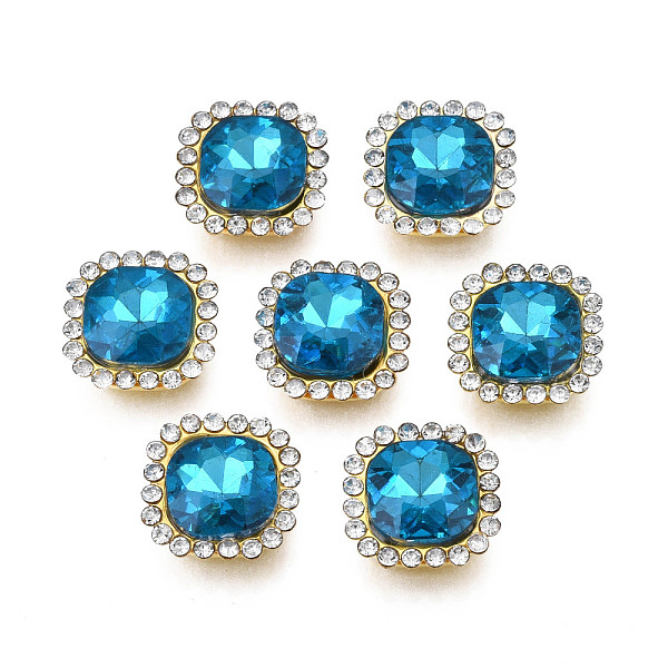 

PandaHall Sew on Rhinestone, Transparent Glass Rhinestone, with Iron Prong Settings, Faceted, Square, Aquamarine, 14x14x6.5mm, Hole: 1.5mm..., Blue