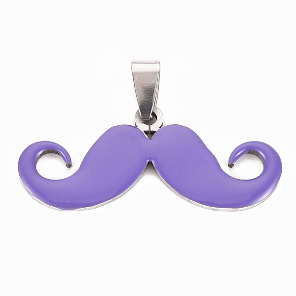 

PandaHall 201 Stainless Steel Enamel Pendants, Museache, Medium Purple, 16.5~17.5x39.5~40.5x2mm, Hole: 8x4mm Stainless Steel+Enamel Mustache