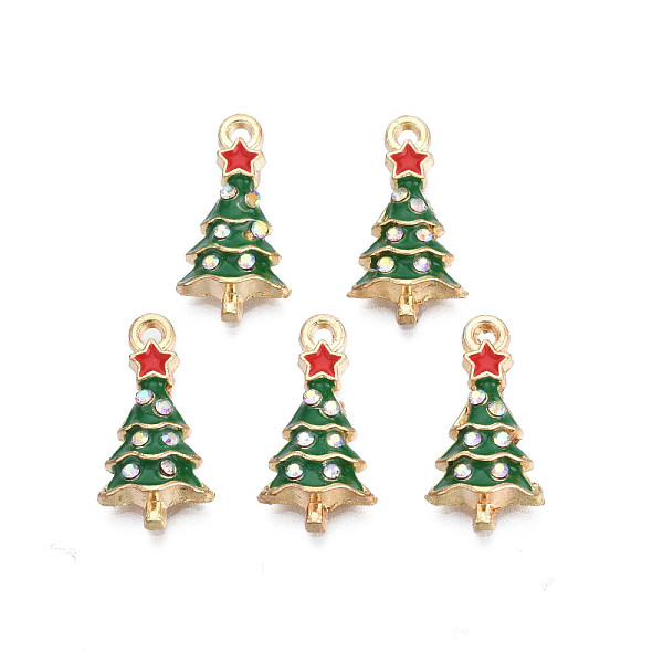 

PandaHall Rack Plating Alloy Enamel Pendants, with Crystal AB Rhinestone, Cadmium Free & Nickel Free & Lead Free, Light Gold, Christmas Tree..., Green