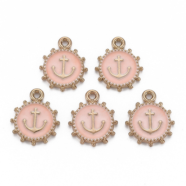

PandaHall Alloy Enamel Pendants, Light Gold, Cadmium Free & Nickel Free & Lead Free, Flat Round with Anchor, Light Salmon, 17.5x14.5x2mm...