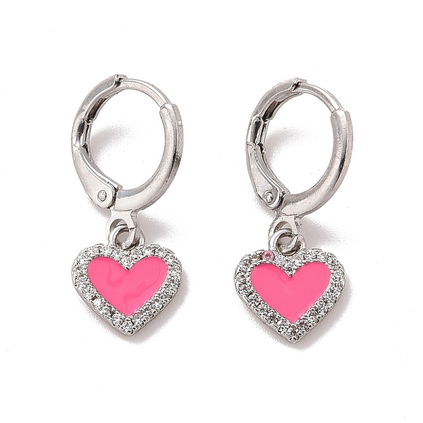 

PandaHall Clear Cubic Zirconia Heart Dangle Leverback Earrings with Pink Enamel, Rack Plating Brass Jewelry for Women, Cadmium Free & Lead...