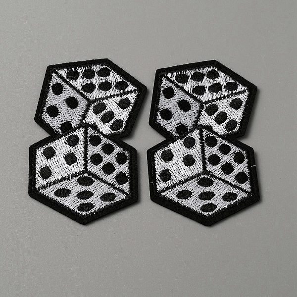 

PandaHall Cloth Embroidery Applqiues, Iron on/Sew on Patches, Costume Ornament Accessories, Dice Pattern, 79x46x1mm Cloth Dice