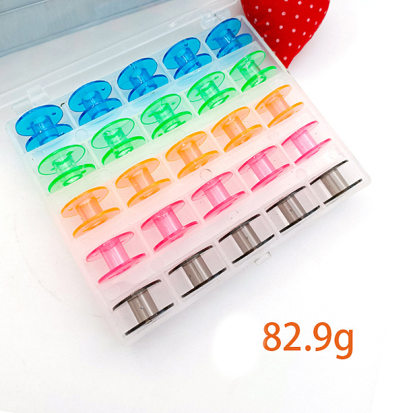 PandaHall Transparent Plastic Bobbins, Sewing Thread Holders, for Sewing Tools, with Storage Box, Mixed Color, 20x10mm, Hole: 6mm, 25pcs/set...