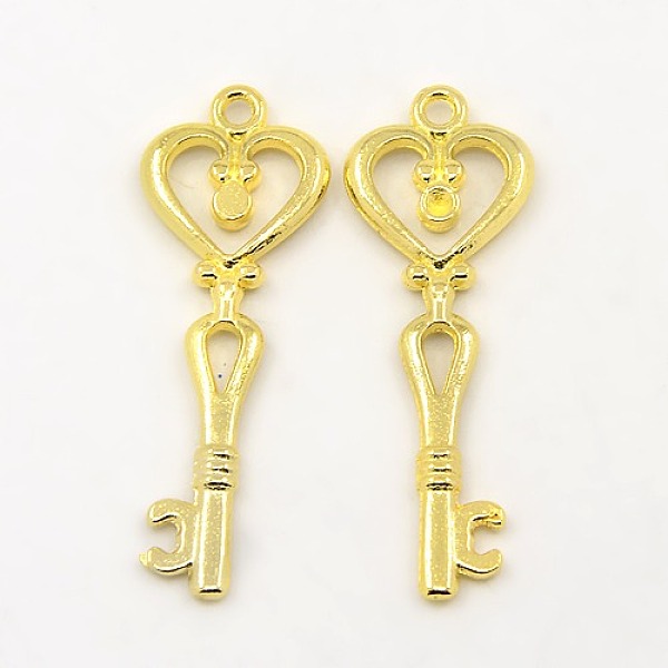 

PandaHall Tibetan Style Alloy Pendants, Key Pendants, Cadmium Free & Lead Free, Golden, 42x14.5x2.5mm, Hole: 2mm Alloy Key