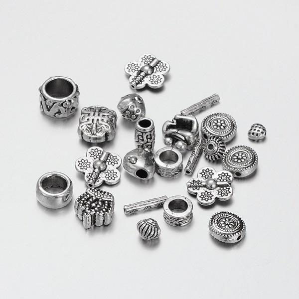 

PandaHall Tibetan Style Alloy Beads, Mixed Shapes, Antique Silver, 6~14.5x6~14x3.5~10mm, Hole: 1~7mm Alloy Mixed Shapes