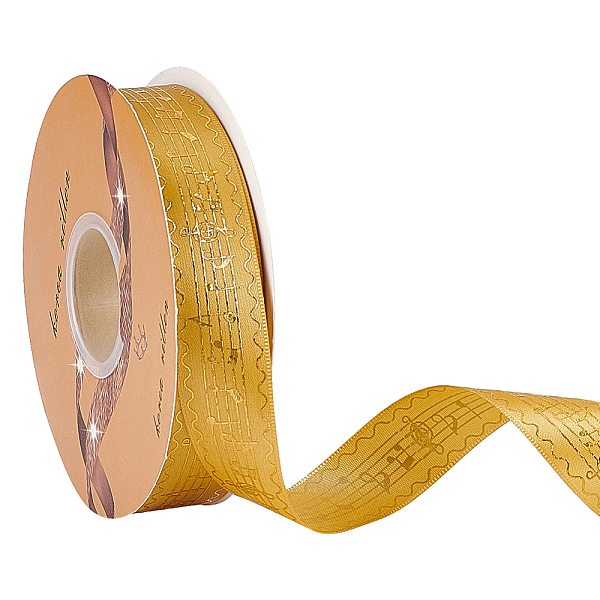 

PandaHall GOMAKERER 48 Yards Musical Note Ribbon, Gold Polyester Musical Notes Craft Ribbon Single Face Hot Stamping Satin Ribbon for Gift...