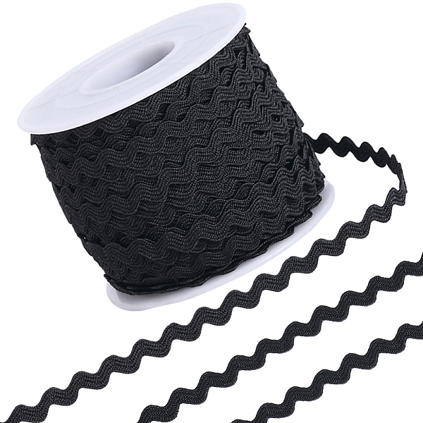 

PandaHall GORGECRAFT 1 Roll 25 Yards RIC Rac Trim Ribbon Black Rick Rack 0.12 inch/3mm Wave Sewing Bending Fringe Trim Braided Woven Fabric...