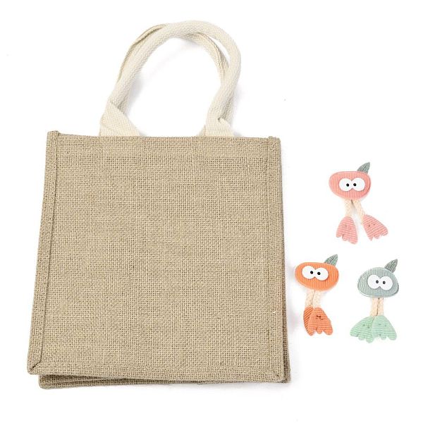 

PandaHall Jute Tote Bags Soft Cotton Handles Laminated Interior, with Cloth Ostrich Decoration and Handles, for Embroidery DIY Art Crafts...