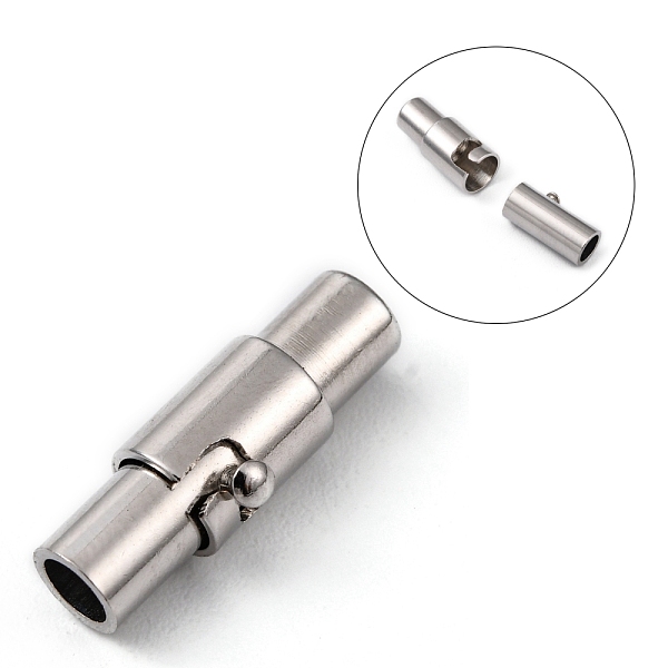 

PandaHall Brass Locking Tube Magnetic Clasps, Column, Platinum, 15x4mm, Hole: 2.8mm Brass Column