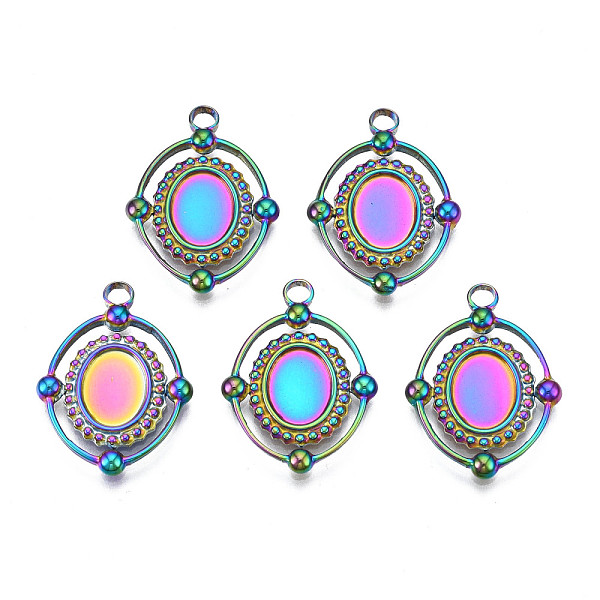 

PandaHall Rack Plating Rainbow Color 304 Stainless Pendants Enamel Settings, Cadmium Free & Nickel Free & Lead Free, Oval, 21x16x2mm, Hole...