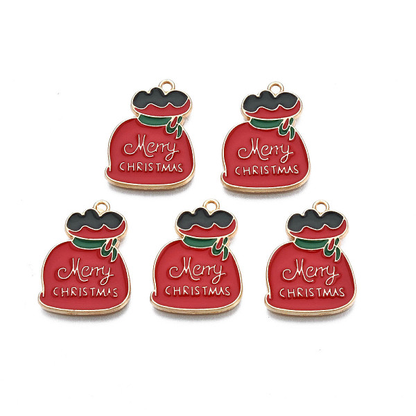 

PandaHall Rack Plating Alloy Enamel Charms, Cadmium Free & Nickel Free & Lead Free, Light Gold, Bag with Word Merry Christmas, Dark Red...