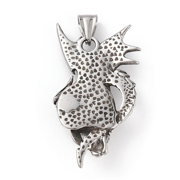 

PandaHall 304 Stainless Steel Pendants, with 201 Stainless Steel Snap on Bails, Dragon with Skull Charms, Antique Silver, 48.5x27x7mm, Hole...