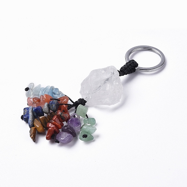 

PandaHall Natural Quartz Crystal Nugget with Mixed Gemstone Chips Tassel Keychains, with 304 Stainless Steel Ring Clasps, 9~10.5cm Quartz...